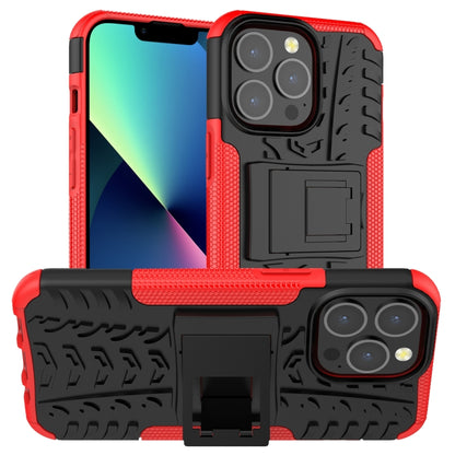 For iPhone 13 mini Tire Texture Shockproof TPU+PC Protective Case with Holder (Red) - iPhone 13 mini Cases by buy2fix | Online Shopping UK | buy2fix