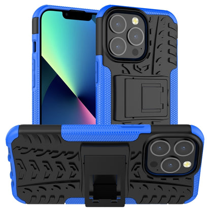 For iPhone 13 mini Tire Texture Shockproof TPU+PC Protective Case with Holder (Blue) - iPhone 13 mini Cases by buy2fix | Online Shopping UK | buy2fix