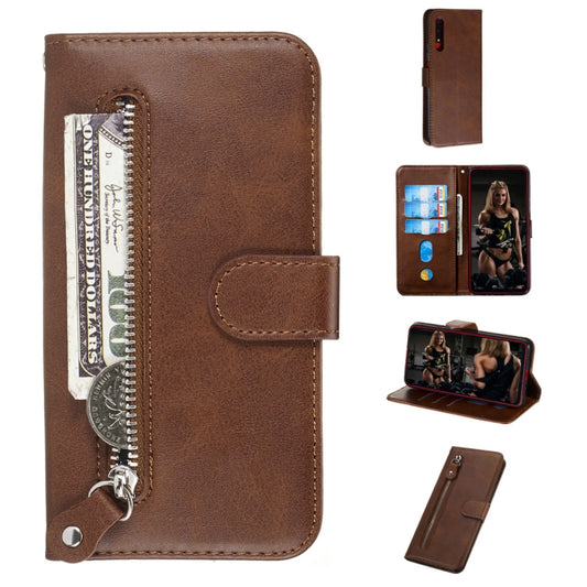 For Huawei Honor 9X / Honor 9X Pro Fashion Calf Texture Zipper Horizontal Flip PU Leather Case, with Holder & Card Slots & Wallet(Brown) - Honor Cases by buy2fix | Online Shopping UK | buy2fix