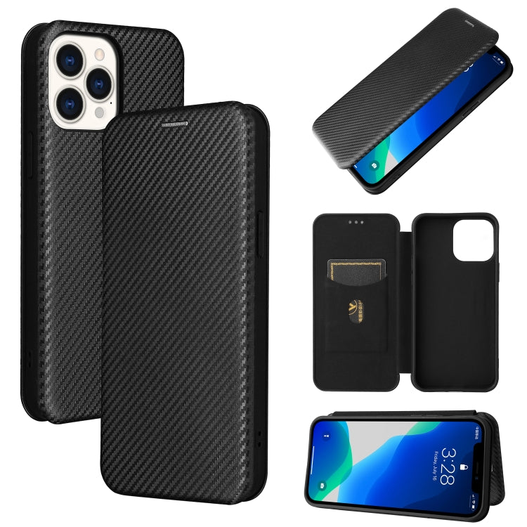 For iPhone 13 Carbon Fiber Texture Horizontal Flip TPU + PC + PU Leather Case with Card Slot(Black) - iPhone 13 Cases by buy2fix | Online Shopping UK | buy2fix