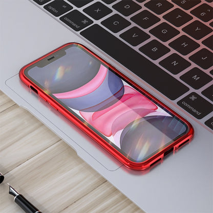 For iPhone 11 Ultra Slim Double Sides Magnetic Adsorption Angular Frame Tempered Glass Magnet Flip Case(Red) - iPhone 11 Cases by buy2fix | Online Shopping UK | buy2fix