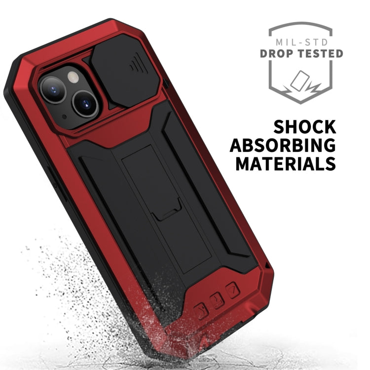 For iPhone 13 R-JUST Sliding Camera Shockproof Life Waterproof Dust-proof Metal + Silicone Protective Case with Holder(Red) - iPhone 13 Cases by R-JUST | Online Shopping UK | buy2fix