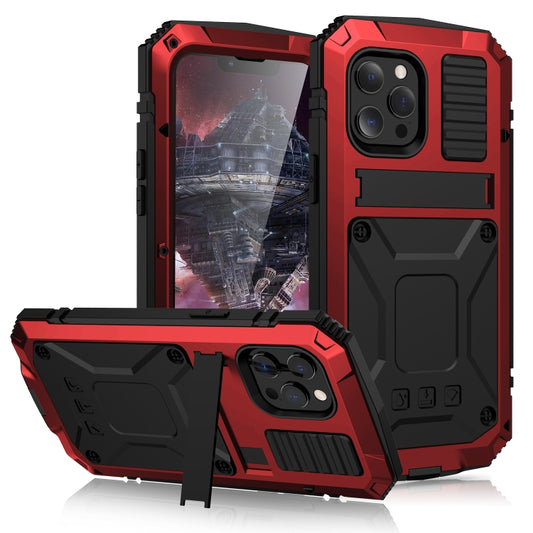 For iPhone 13 Pro Max R-JUST Shockproof Waterproof Dust-proof Metal + Silicone Protective Case with Holder (Red) - iPhone 13 Pro Max Cases by R-JUST | Online Shopping UK | buy2fix