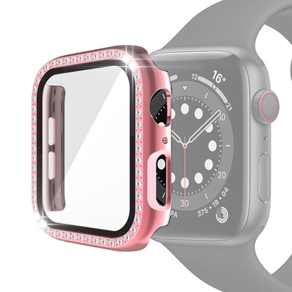 Electroplating PC Single Row Diamond Protective Case with Tempered Glass Film For Apple Watch Series 3 & 2 & 1 42mm(Rose Pink) - Watch Cases by buy2fix | Online Shopping UK | buy2fix