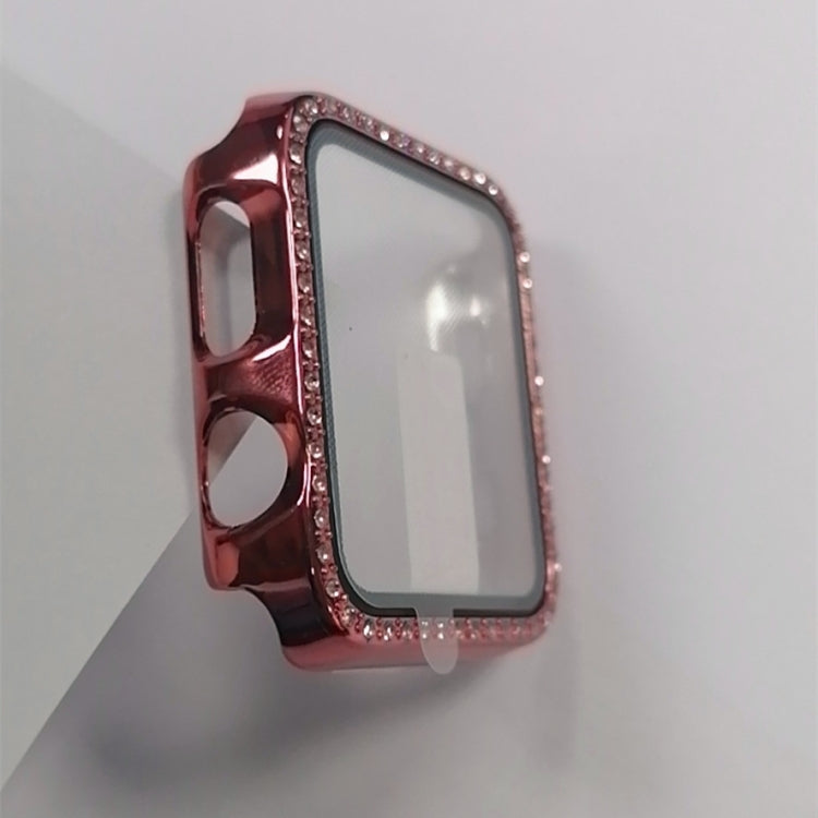 Electroplating PC Single Row Diamond Protective Case with Tempered Glass Film For Apple Watch Series 3 & 2 & 1 42mm(Rose Pink) - Watch Cases by buy2fix | Online Shopping UK | buy2fix