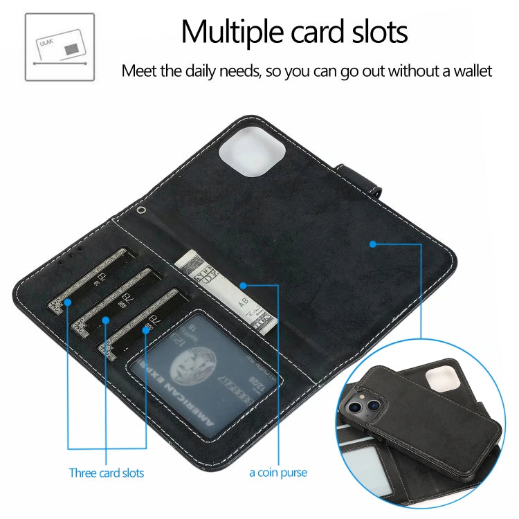 For iPhone 13 mini Retro 2 in 1 Detachable Horizontal Flip Leather Case with Card Slots & Wallet For  iPhone 13 Mini(Black) - iPhone 13 mini Cases by buy2fix | Online Shopping UK | buy2fix