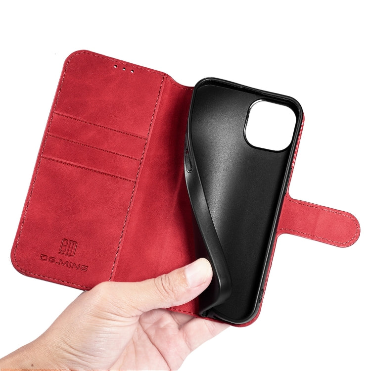 For iPhone 13 mini DG.MING Retro Oil Side Horizontal Flip Leather Case with Holder & Card Slots & Wallet (Red) - iPhone 13 mini Cases by DG.MING | Online Shopping UK | buy2fix