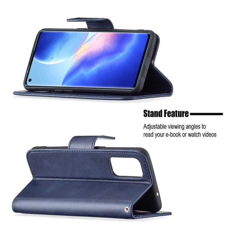 For OPPO Reno5 5G Retro Lambskin Texture Pure Color Horizontal Flip PU Leather Case with Holder & Card Slots & Wallet & Lanyard(Blue) - OPPO Cases by buy2fix | Online Shopping UK | buy2fix