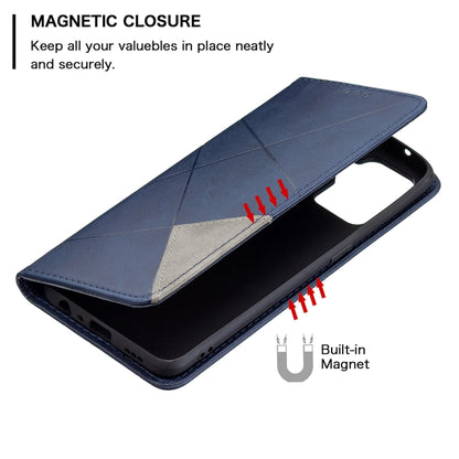 For OPPO A94 4G / Reno 5F / F19 Pro Rhombus Texture Horizontal Flip Magnetic Leather Case with Holder & Card Slots(Blue) - OPPO Cases by buy2fix | Online Shopping UK | buy2fix