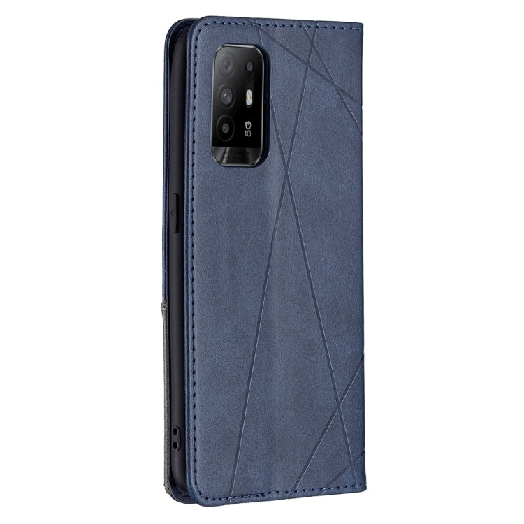 For OPPO A94 5G / F19 Pro Plus / Reno5 Z 5G Rhombus Texture Horizontal Flip Magnetic Leather Case with Holder & Card Slots(Blue) - OPPO Cases by buy2fix | Online Shopping UK | buy2fix