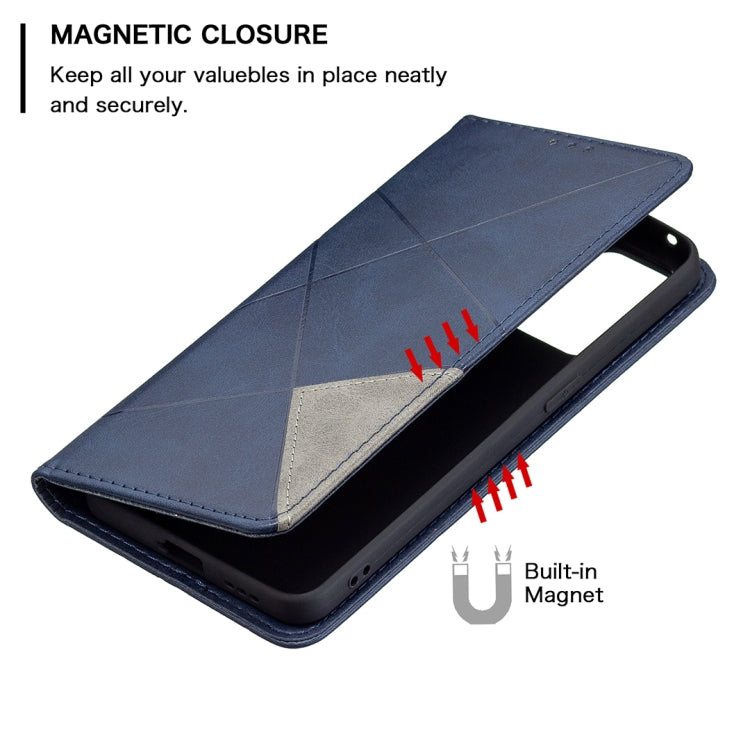 For OPPO Reno6 Rhombus Texture Horizontal Flip Magnetic Leather Case with Holder & Card Slots(Blue) - OPPO Cases by buy2fix | Online Shopping UK | buy2fix