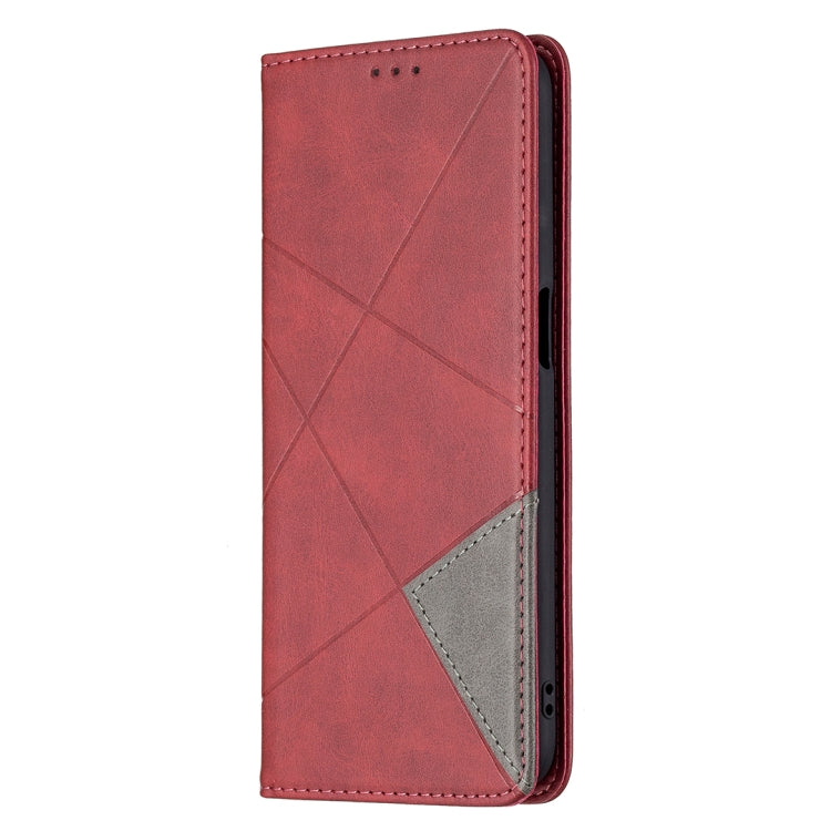 For OPPO Realme 8 5G / V13 Rhombus Texture Horizontal Flip Magnetic Leather Case with Holder & Card Slots(Red) - Realme Cases by buy2fix | Online Shopping UK | buy2fix