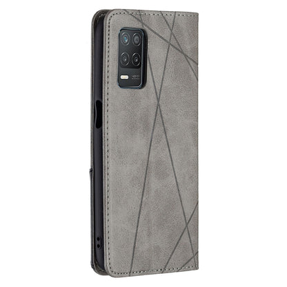 For OPPO Realme 8 5G / V13 Rhombus Texture Horizontal Flip Magnetic Leather Case with Holder & Card Slots(Grey) - Realme Cases by buy2fix | Online Shopping UK | buy2fix