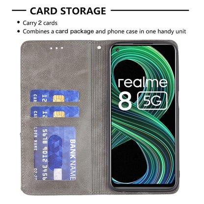 For OPPO Realme 8 5G / V13 Rhombus Texture Horizontal Flip Magnetic Leather Case with Holder & Card Slots(Grey) - Realme Cases by buy2fix | Online Shopping UK | buy2fix