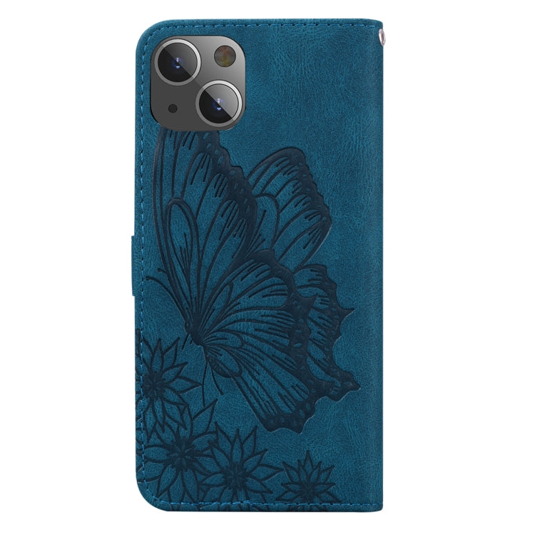 For iPhone 13 Retro Skin Feel Butterflies Embossing Horizontal Flip Leather Case with Holder & Card Slots & Wallet(Blue) - iPhone 13 Cases by buy2fix | Online Shopping UK | buy2fix