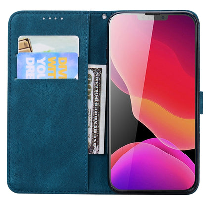 For iPhone 13 Retro Skin Feel Butterflies Embossing Horizontal Flip Leather Case with Holder & Card Slots & Wallet(Blue) - iPhone 13 Cases by buy2fix | Online Shopping UK | buy2fix