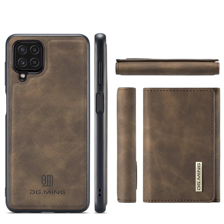 DG.MING M1 Series 3-Fold Multi Card Wallet  Back Cover Shockproof Case with Holder Function For Samsung Galaxy A22 4G(Coffee) - Galaxy Phone Cases by DG.MING | Online Shopping UK | buy2fix