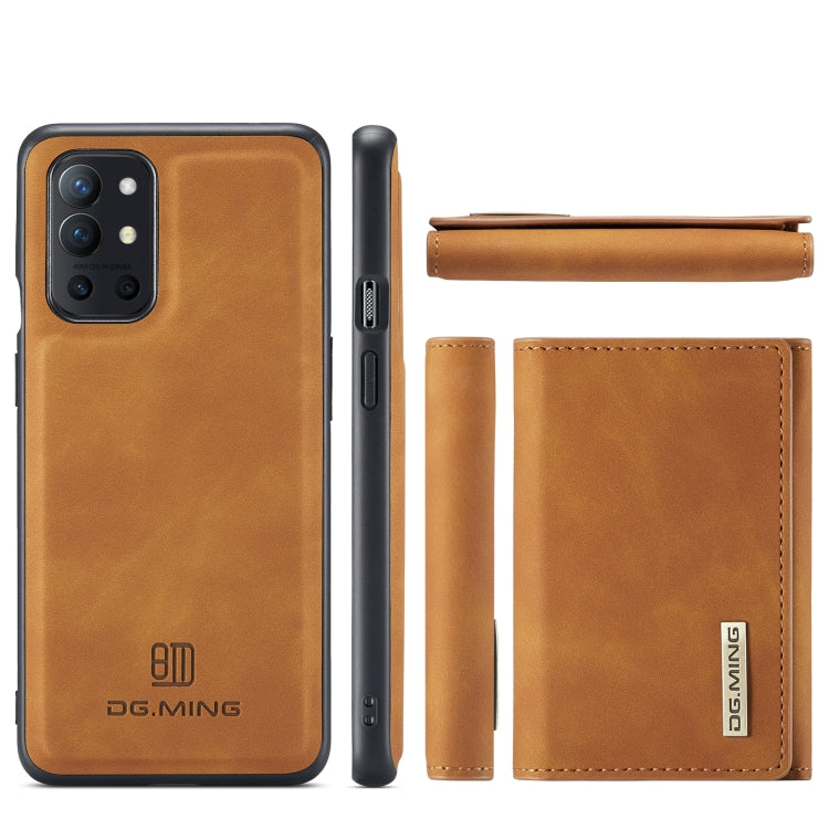 DG.MING M1 Series 3-Fold Multi Card Wallet  Back Cover Shockproof Case with Holder Function For OnePlus 9R(Brown) - OnePlus Cases by DG.MING | Online Shopping UK | buy2fix