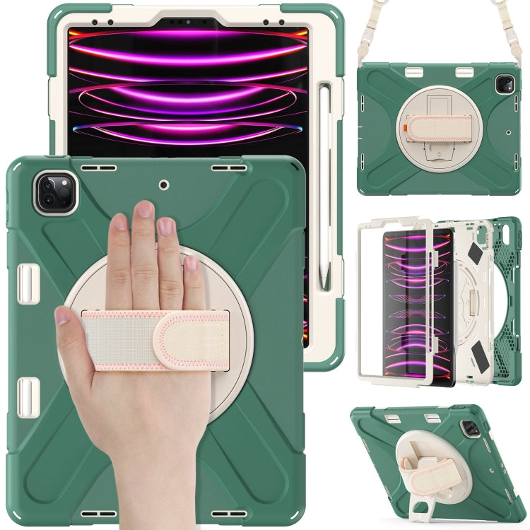 For iPad Pro 12.9 2022 / 2021 Silicone + PC Protective Tablet Case with Holder & Shoulder Strap(Emerald Green) - iPad Pro 12.9 (2022/2021) Cases by buy2fix | Online Shopping UK | buy2fix