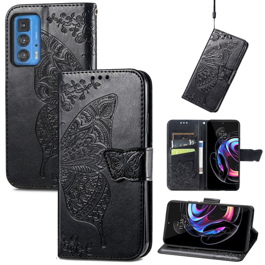 Butterfly Love Flowers Embossed Horizontal Flip Leather Case with Holder & Card Slots & Wallet & Lanyard For Motorola Edge 20 Pro(Black) - Motorola Cases by buy2fix | Online Shopping UK | buy2fix