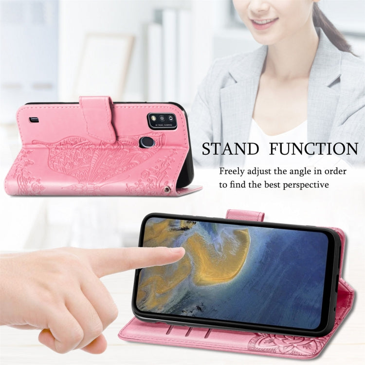 Butterfly Love Flowers Embossed Horizontal Flip Leather Case with Holder & Card Slots & Wallet & Lanyard For ZTE Blade A51(Pink) - ZTE Cases by buy2fix | Online Shopping UK | buy2fix