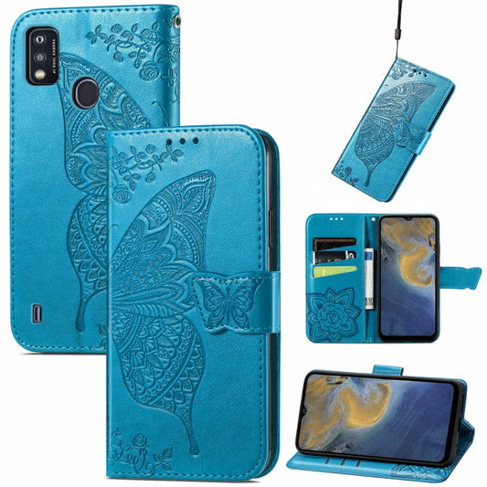 Butterfly Love Flowers Embossed Horizontal Flip Leather Case with Holder & Card Slots & Wallet & Lanyard For ZTE Blade A51(Blue) - ZTE Cases by buy2fix | Online Shopping UK | buy2fix