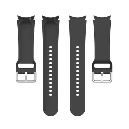 For Samung Galaxy Watch4 40mm / 44mm Silicone Silver Round Buckle Watch Band(Black) - Watch Bands by buy2fix | Online Shopping UK | buy2fix