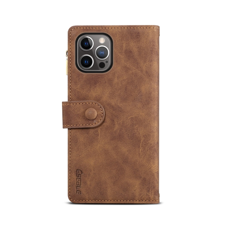 For iPhone 12 Pro Retro Frosted Horizontal Flip Leather Case with Holder & Card Slot & Wallet & Zipper Pocket & Lanyard(Brown) - iPhone 12 / 12 Pro Cases by buy2fix | Online Shopping UK | buy2fix