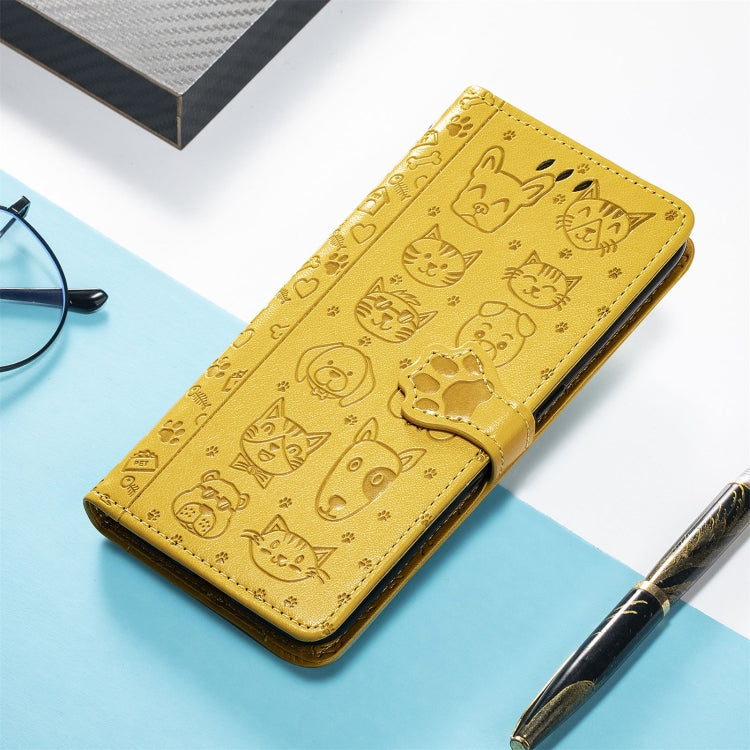 For Xiaomi Redmi 10 Lovely Cat and Dog Embossing Pattern Horizontal Flip Leather Case , with Holder & Card Slots & Wallet & Cartoon Clasp & Lanyard(Yellow) - Xiaomi Cases by buy2fix | Online Shopping UK | buy2fix