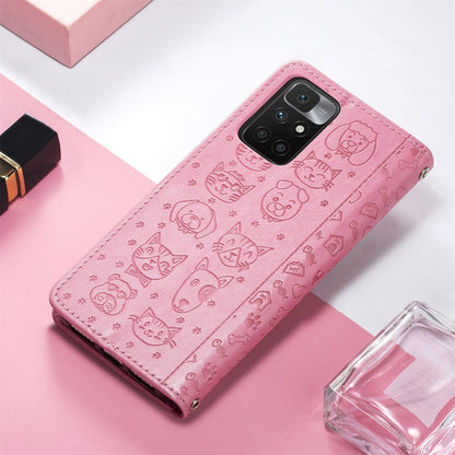 For Xiaomi Redmi 10 Lovely Cat and Dog Embossing Pattern Horizontal Flip Leather Case , with Holder & Card Slots & Wallet & Cartoon Clasp & Lanyard(Pink) - Xiaomi Cases by buy2fix | Online Shopping UK | buy2fix