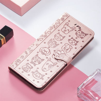 For Xiaomi Redmi 10 Lovely Cat and Dog Embossing Pattern Horizontal Flip Leather Case , with Holder & Card Slots & Wallet & Cartoon Clasp & Lanyard(Rose Gold) - Xiaomi Cases by buy2fix | Online Shopping UK | buy2fix