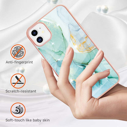 For iPhone 11 Electroplating Marble Pattern Dual-side IMD TPU Shockproof Case (Green 003) - iPhone 11 Cases by buy2fix | Online Shopping UK | buy2fix