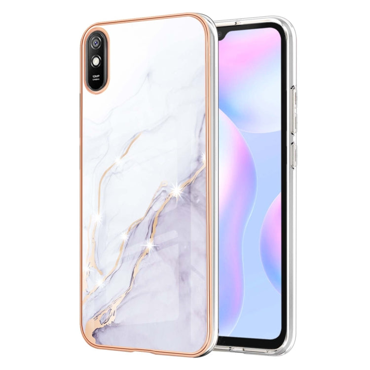 For Xiaomi Redmi 9A Electroplating Marble Pattern Dual-side IMD TPU Shockproof Case(White 006) - Xiaomi Cases by buy2fix | Online Shopping UK | buy2fix