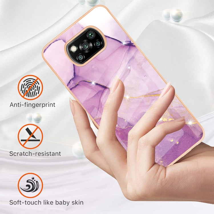 For Xiaomi Poco X3 NFC Electroplating Marble Pattern Dual-side IMD TPU Shockproof Case(Purple 001) - Xiaomi Cases by buy2fix | Online Shopping UK | buy2fix