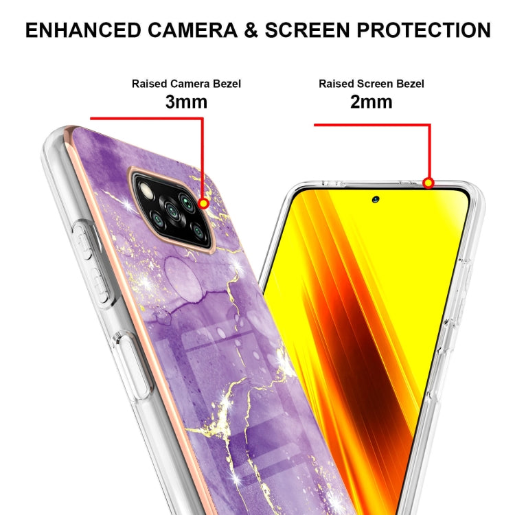 For Xiaomi Poco X3 NFC Electroplating Marble Pattern Dual-side IMD TPU Shockproof Case(Purple 002) - Xiaomi Cases by buy2fix | Online Shopping UK | buy2fix