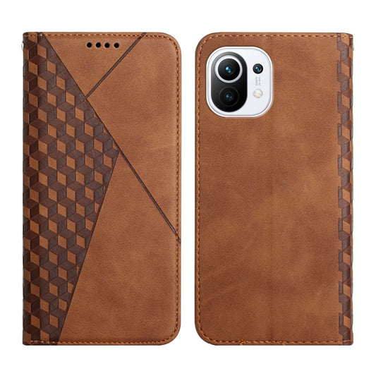 For Xiaomi Mi 11 Lite Diamond Pattern Splicing Skin Feel Magnetic Horizontal Flip Leather Case with Card Slots & Holder & Wallet(Brown) - Xiaomi Cases by buy2fix | Online Shopping UK | buy2fix