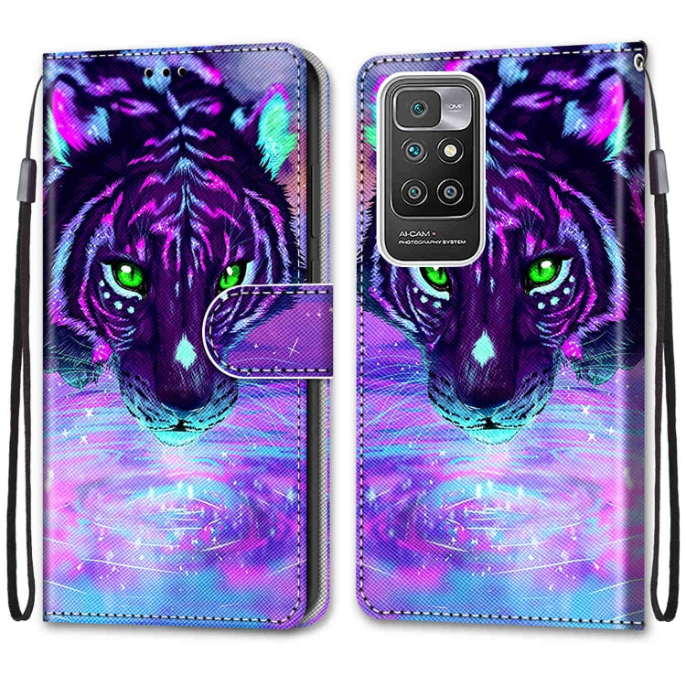 For Xiaomi Redmi 10 Coloured Drawing Cross Texture Horizontal Flip PU Leather Case with Holder & Card Slots & Wallet & Lanyard(Tiger Drinking Water) - Xiaomi Cases by buy2fix | Online Shopping UK | buy2fix