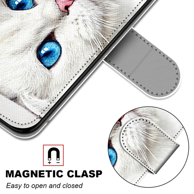 For Huawei P50 Pro Coloured Drawing Cross Texture Horizontal Flip PU Leather Case with Holder & Card Slots & Wallet & Lanyard(White Kitten) - Huawei Cases by buy2fix | Online Shopping UK | buy2fix