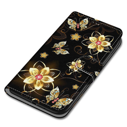 For Huawei P50 Pro Coloured Drawing Cross Texture Horizontal Flip PU Leather Case with Holder & Card Slots & Wallet & Lanyard(Gold Diamond Butterfly) - Huawei Cases by buy2fix | Online Shopping UK | buy2fix