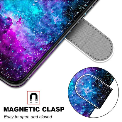 For OPPO A54 4G / A16 4G / A53s 5G / A55 5G Coloured Drawing Cross Texture Horizontal Flip PU Leather Case with Holder & Card Slots & Wallet & Lanyard(Purple Green Starry Sky) - OPPO Cases by buy2fix | Online Shopping UK | buy2fix