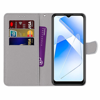 For OPPO A54 4G / A16 4G / A53s 5G / A55 5G Coloured Drawing Cross Texture Horizontal Flip PU Leather Case with Holder & Card Slots & Wallet & Lanyard(Slant Hat Blue Mirror Cat) - OPPO Cases by buy2fix | Online Shopping UK | buy2fix