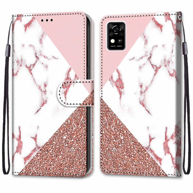 For ZTE Blade A31 Coloured Drawing Cross Texture Horizontal Flip PU Leather Case with Holder & Card Slots & Wallet & Lanyard(Pink Stone Texture) - ZTE Cases by buy2fix | Online Shopping UK | buy2fix