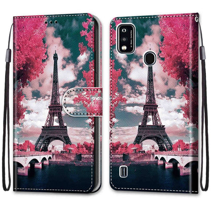 For ZTE Blade A51 Coloured Drawing Cross Texture Horizontal Flip PU Leather Case with Holder & Card Slots & Wallet & Lanyard(Pink Flower Tower Bridge) - ZTE Cases by buy2fix | Online Shopping UK | buy2fix