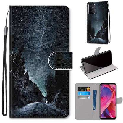 For OPPO A54 5G / A74 5G / A93 5G / A93s 5G Coloured Drawing Cross Texture Horizontal Flip PU Leather Case with Holder & Card Slots & Wallet & Lanyard(Mountain Road Starry Sky) - OPPO Cases by buy2fix | Online Shopping UK | buy2fix