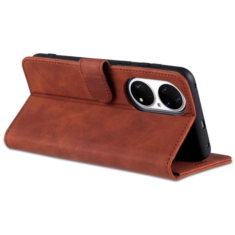 For Huawei P50 Pro AZNS Skin Feel Calf Texture Horizontal Flip Leather Case with Card Slots & Holder & Wallet(Brown) - Huawei Cases by AZNS | Online Shopping UK | buy2fix