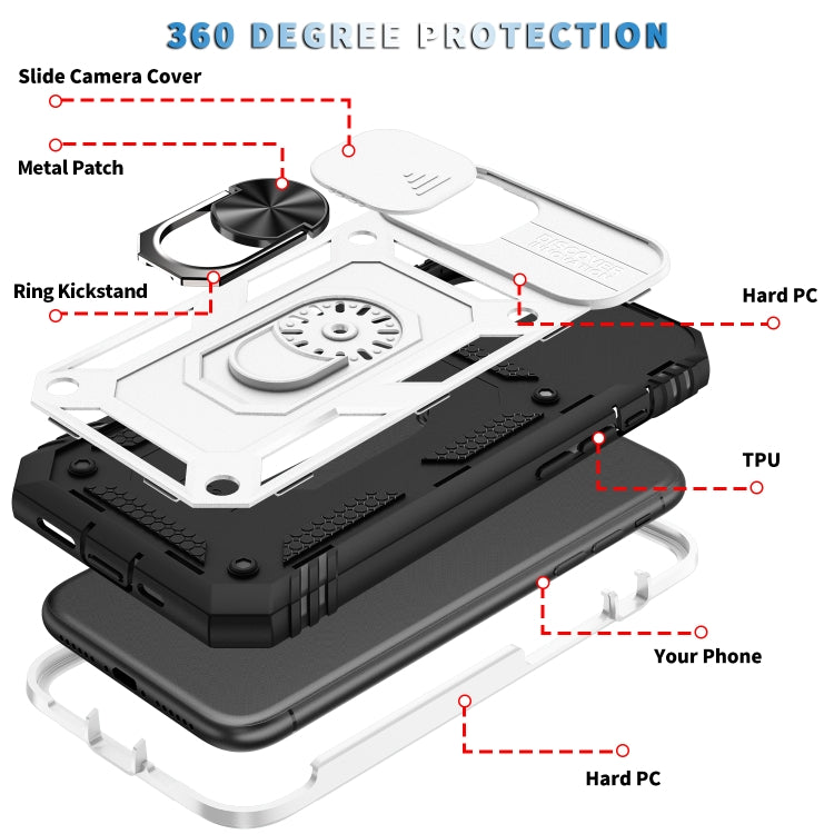 For iPhone 11 Sliding Camera Cover Design TPU + PC Protective Case with 360 Degree Rotating Holder & Card Slot (White+Black) - iPhone 11 Cases by buy2fix | Online Shopping UK | buy2fix