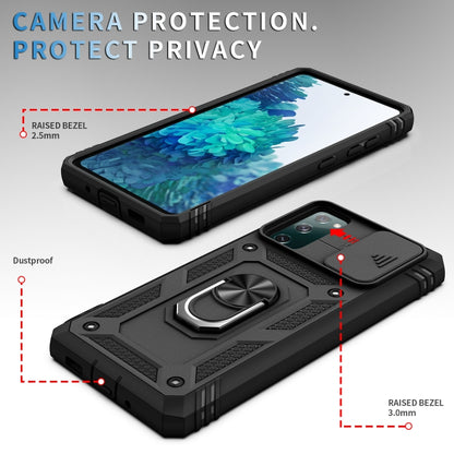 For Samsung Galaxy S20 FE Sliding Camera Cover Design TPU + PC Protective Case with 360 Degree Rotating Holder & Card Slot(Black+Black) - Galaxy S20 FE Cases by buy2fix | Online Shopping UK | buy2fix