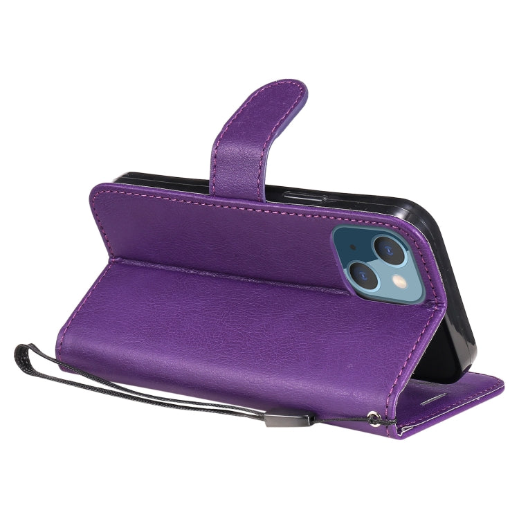 For iPhone 13 mini Pure Color Horizontal Flip Leather Case with Holder & Card Slots & Wallet & Lanyard (Purple) - iPhone 13 mini Cases by buy2fix | Online Shopping UK | buy2fix