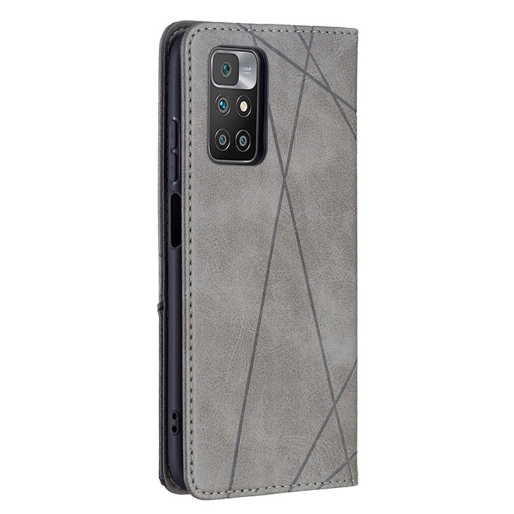 For Xiaomi Redmi 10 Rhombus Texture Horizontal Flip Magnetic Leather Case with Holder & Card Slots(Grey) - Xiaomi Cases by buy2fix | Online Shopping UK | buy2fix