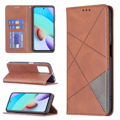 For Xiaomi Redmi 10 Rhombus Texture Horizontal Flip Magnetic Leather Case with Holder & Card Slots(Brown) - Xiaomi Cases by buy2fix | Online Shopping UK | buy2fix